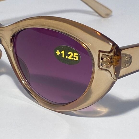 Barbara Reading Sunglasses 1.25 Clear Taupe Sweetheart Frames Dark Lenses NWT